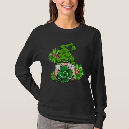 Happy St Patrick's Day Gnome with Leopard Sunflowe T-Shirt (Vorderseite)