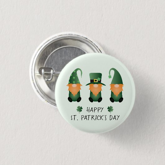 Happy St Patricks Day Gnomes Green Button (Vorne & Hinten)