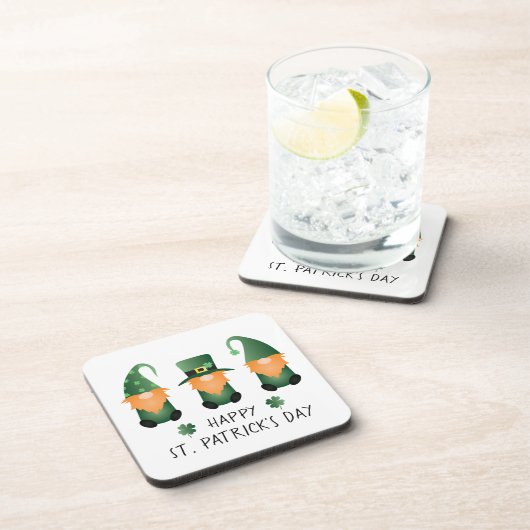 Happy St Patricks Day Gnomes Green Orange Getränkeuntersetzer (Rechte Seite)
