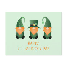 Happy St Patricks Day Gnomes Green Orange Postcard