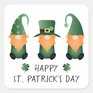 Happy St Patricks Day Gnomes Green Orange Quadratischer Aufkleber