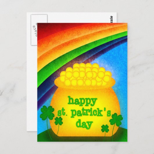 Happy St. Patrick's Day - Gold Postkarte (Vorne/Hinten)