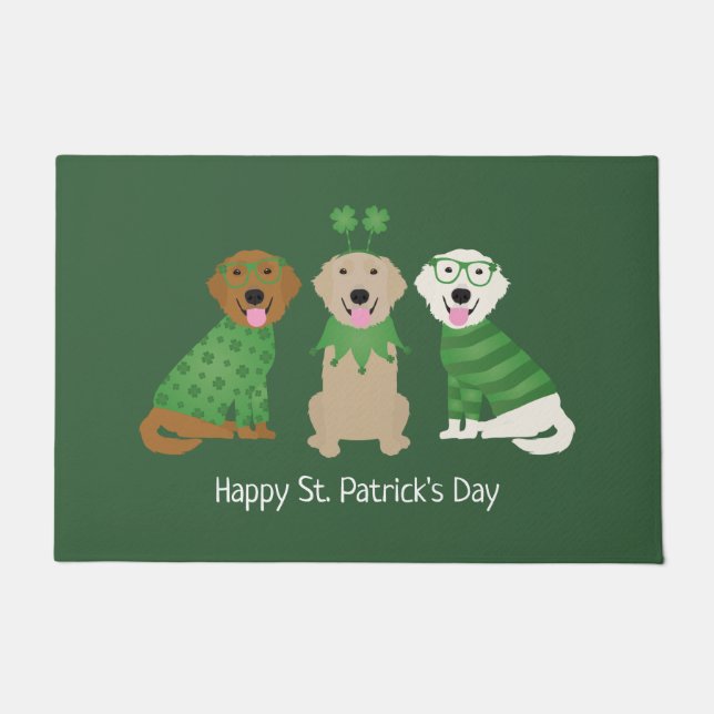 Happy St Patricks Day Golden Retriever Hunde Fußmatte (Vorderseite)