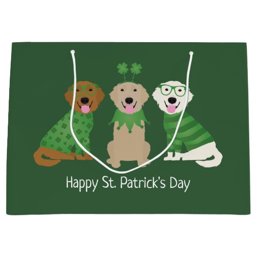 Happy St Patricks Day Golden Retriever Hunde Große Geschenktüte (Vorderseite)