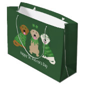 Happy St Patricks Day Golden Retriever Hunde Große Geschenktüte (Rückseite Schrägansicht)
