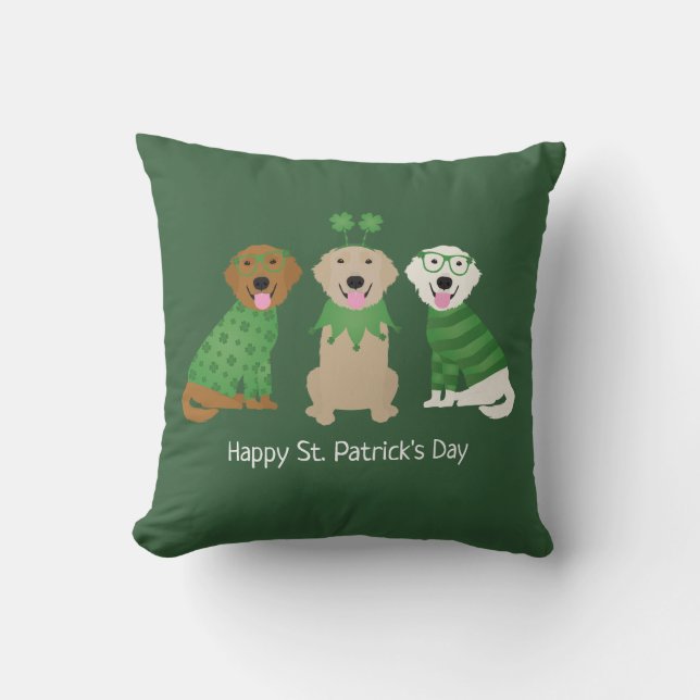Happy St Patricks Day Golden Retriever Hunde Kissen (Vorderseite)