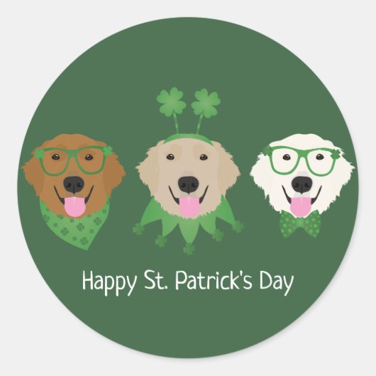 Happy St Patricks Day Golden Retriever Hunde Runder Aufkleber (Vorderseite)