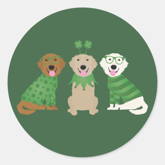 Happy St Patricks Day Golden Retriever Hunde Runder Aufkleber (Vorderseite)