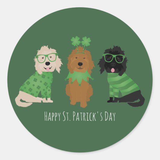Happy St Patricks Day Goldendoodle Hunde Runder Aufkleber (Vorderseite)