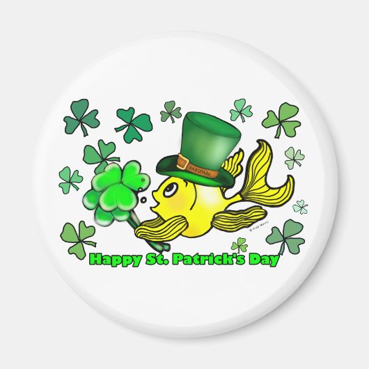 Happy St. Patrick's Day Goldfish Green Kleeblatts Magnet (Vorne)