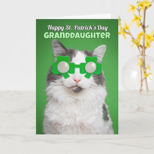 Happy St. Patrick's Day Grandtochter Cat Spaß Karte (Gelbe Blume)