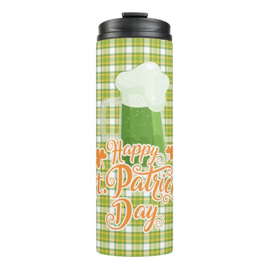 Happy St Patrick's Day - Green Beer on Kariert Thermosbecher (Vorderseite)