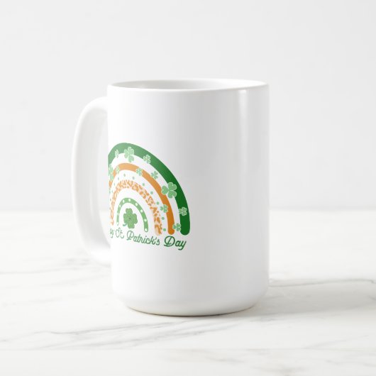 Happy St. Patrick's Day Green Clover Boho Rainbow Kaffeetasse (Vorderseite Links)