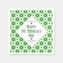 Happy St Patrick's Day Green Clover Karierter Name Serviette