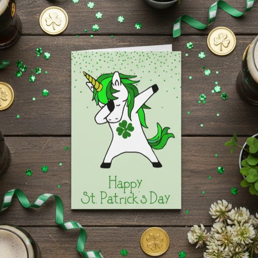 Happy St. Patrick's Day Green Dabbing Unicorn Karte