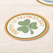 Happy St Patrick's Day Green Gingham Kleeblatt Runder Pappuntersetzer (Angewinkelt)