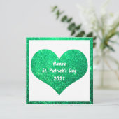 Happy St Patrick's Day Green Glitzer Herz Niedlich Karte (Stehend Vorderseite)