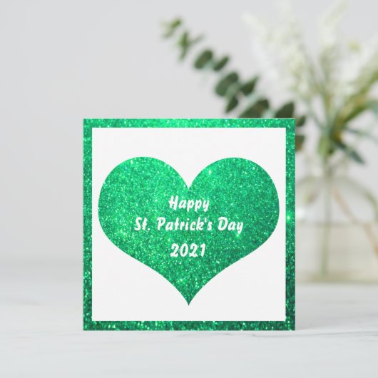 Happy St Patrick's Day Green Glitzer Herz Niedlich Karte (Stehend Vorderseite)