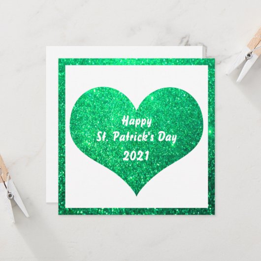 Happy St Patrick's Day Green Glitzer Herz Niedlich Karte (Vorderseite/Rückseite Beispiel)