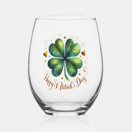 Happy St. Patrick's Day Green & Gold Kleeblatt Weinglas Ohne Stiel