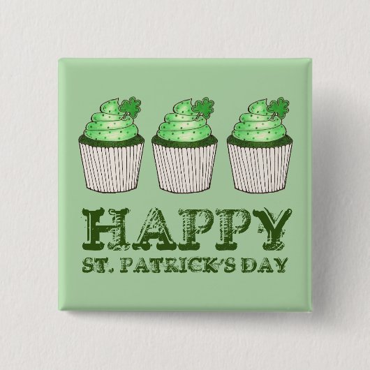 Happy St. Patrick's Day Green Kleeblatt Cupcake Button (Vorderseite)
