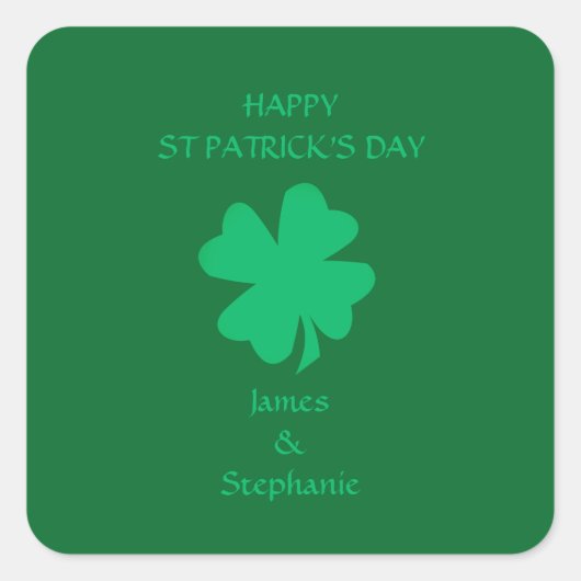 Happy St Patrick's Day Green Kleeblatt Name 2024 Quadratischer Aufkleber (Vorderseite)