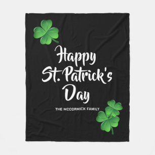 Happy St Patricks Day Green Kleeblatt Personalisie Fleecedecke