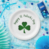 Happy St. Patrick's Day Green Kleeblatt Typografie Pappteller (Party)