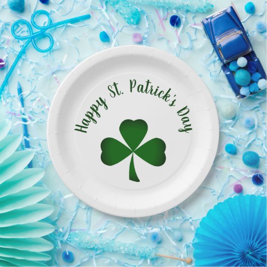Happy St. Patrick's Day Green Kleeblatt Typografie Pappteller (Party)