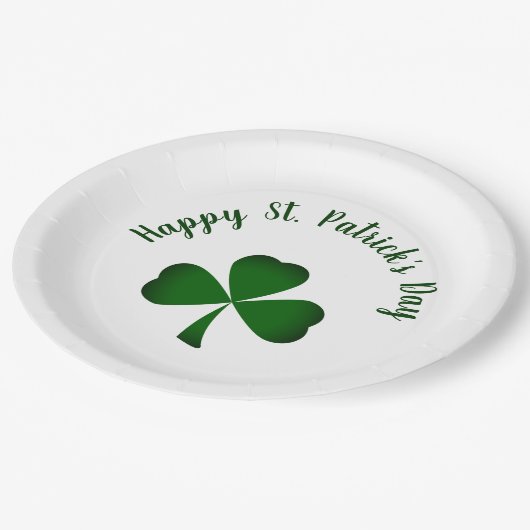 Happy St. Patrick's Day Green Kleeblatt Typografie Pappteller (Schrägansicht)