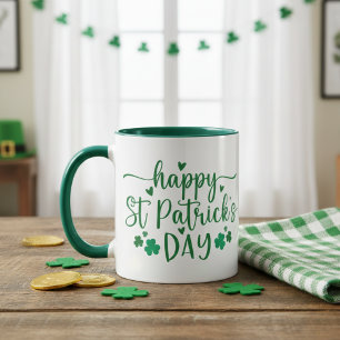 Happy St Patrick's Day Green Kleeblatts and Hearts Tasse