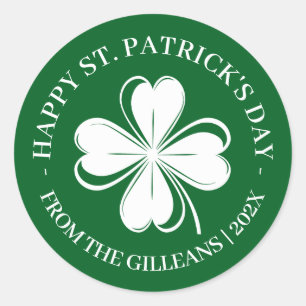 Happy St. Patrick's Day Green Kleeblatts Familie Runder Aufkleber