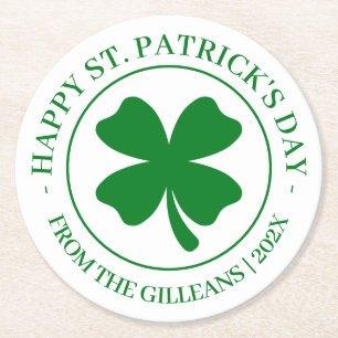 Happy St. Patrick's Day Green Kleeblatts Familie Runder Pappuntersetzer