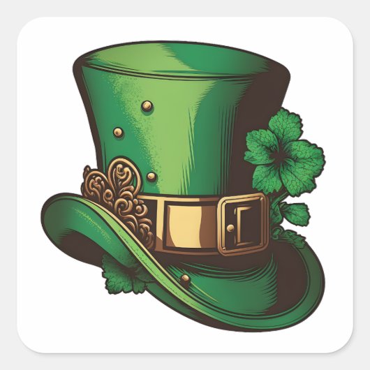 Happy St Patrick's Day Green Leprechaun Hat Quadratischer Aufkleber (Vorderseite)