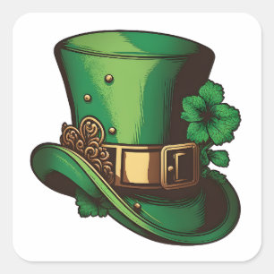 Happy St Patrick's Day Green Leprechaun Hat Quadratischer Aufkleber