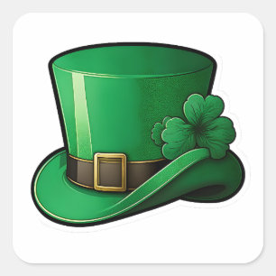 Happy St Patrick's Day Green Leprechaun Hat Quadratischer Aufkleber