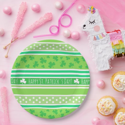 Happy St. Patrick's Day Green Streifen Pappteller (Party)