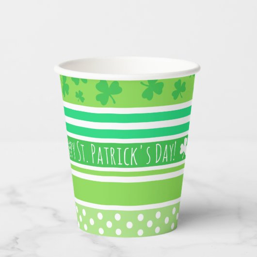 Happy St Patrick's Day Green Stripes Pappbecher (Vorderseite)