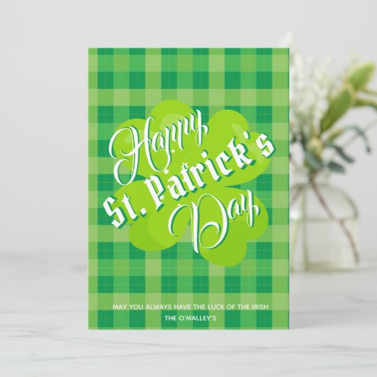 Happy St. Patrick's Day Green Tartan Lucky Clover (Stehend Vorderseite)
