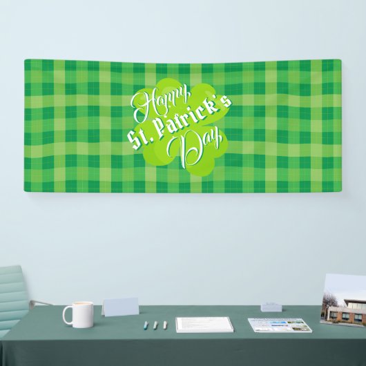 Happy St. Patrick's Day Green Tartan Lucky Clover Banner (Messe)