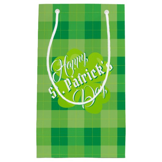 Happy St. Patrick's Day Green Tartan Lucky Clover Kleine Geschenktüte (Vorderseite)
