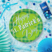 Happy St. Patrick's Day Green Tartan Lucky Clover Pappteller (Party)