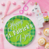 Happy St. Patrick's Day Green Tartan Lucky Clover Pappteller (Party)