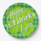 Happy St. Patrick's Day Green Tartan Lucky Clover Pappteller (Vorderseite)