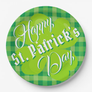 Happy St. Patrick's Day Green Tartan Lucky Clover Pappteller