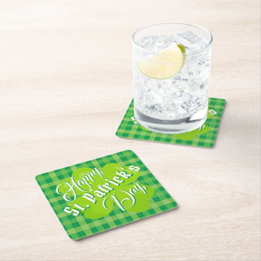 Happy St. Patrick's Day Green Tartan Lucky Clover Rechteckiger Pappuntersetzer (Vor Ort)