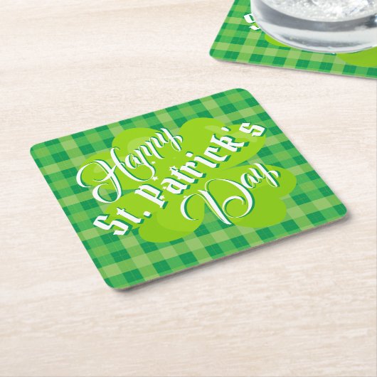 Happy St. Patrick's Day Green Tartan Lucky Clover Rechteckiger Pappuntersetzer (angewinkelt)