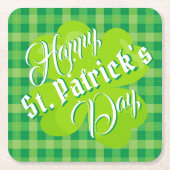 Happy St. Patrick's Day Green Tartan Lucky Clover Rechteckiger Pappuntersetzer (Vorderseite)