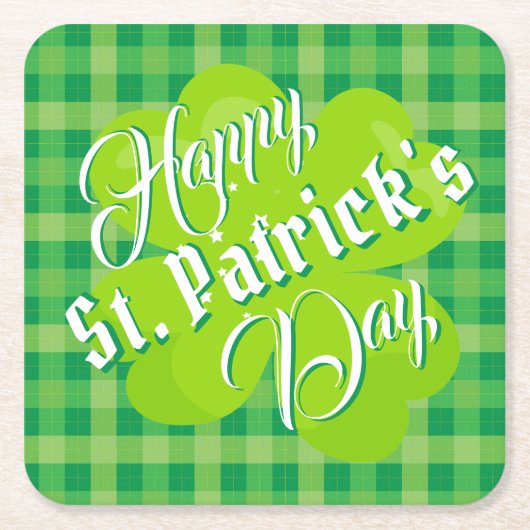 Happy St. Patrick's Day Green Tartan Lucky Clover Rechteckiger Pappuntersetzer (Vorderseite)