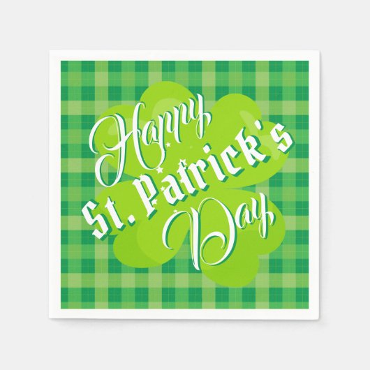 Happy St. Patrick's Day Green Tartan Lucky Clover Serviette (Vorderseite)
